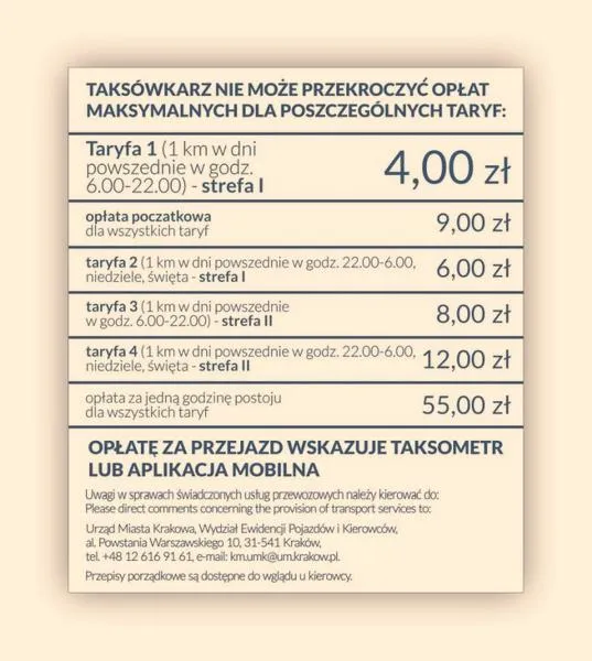 Koszt przejazdu taksówką
